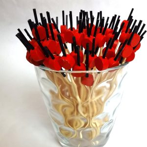 200Pcs Black Sticks Red Flat Round Toothpicks for Appetizers Toothpicks Wooden Decorative Cocktail Picks Handmade Sticks Long Appetizer Toothpicks Cocktail Sticks for Home Party, Dessert, Fruit